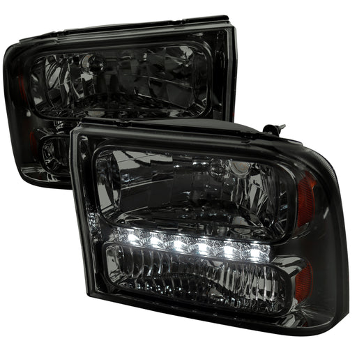 Spec-D 99-04 Ford F250 1 Piece Smoke Euro Headlights With Led 2LH-F250991PCG-RS