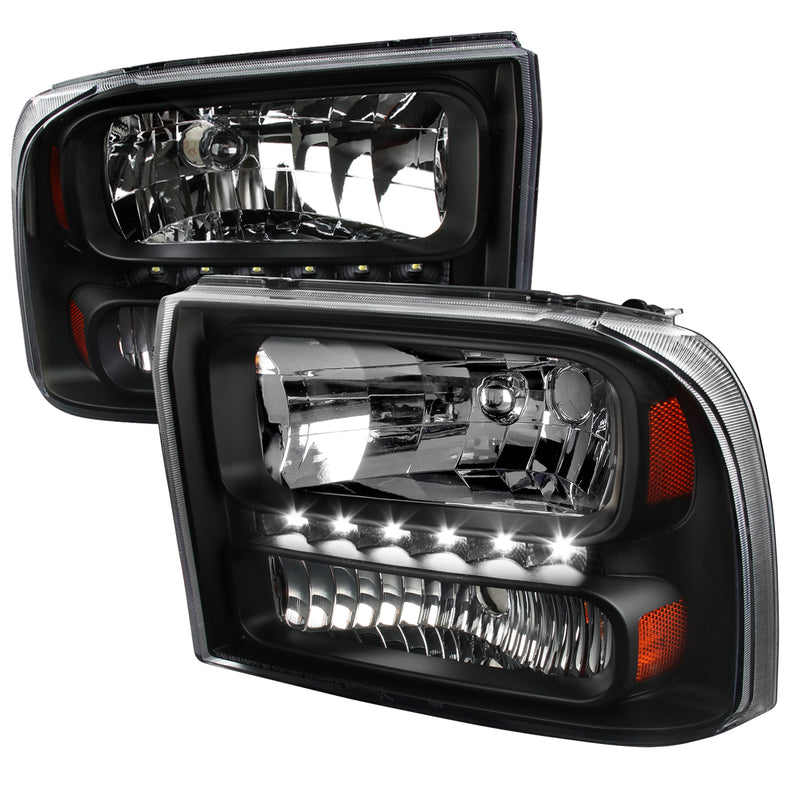 Spec-D 99-04 Ford F250 1 Piece Black Euro Headlights With Led 2LH-F250991PCJM-RS