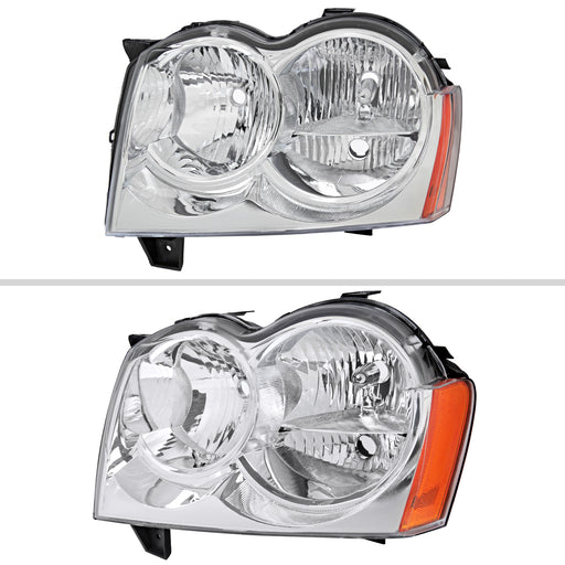 Spec-D 05-07 Jeep Grand Cherokee Headlights Chrome Housing Clear Lens With Amber Reflector - No Bulbs Included 2LH-GKEE05-GO