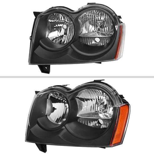 Spec-D 05-07 Jeep Grand Cherokee Headlights Black Housing Clear Lens With Amber Reflector - No Bulbs Included 2LH-GKEE05JM-GO