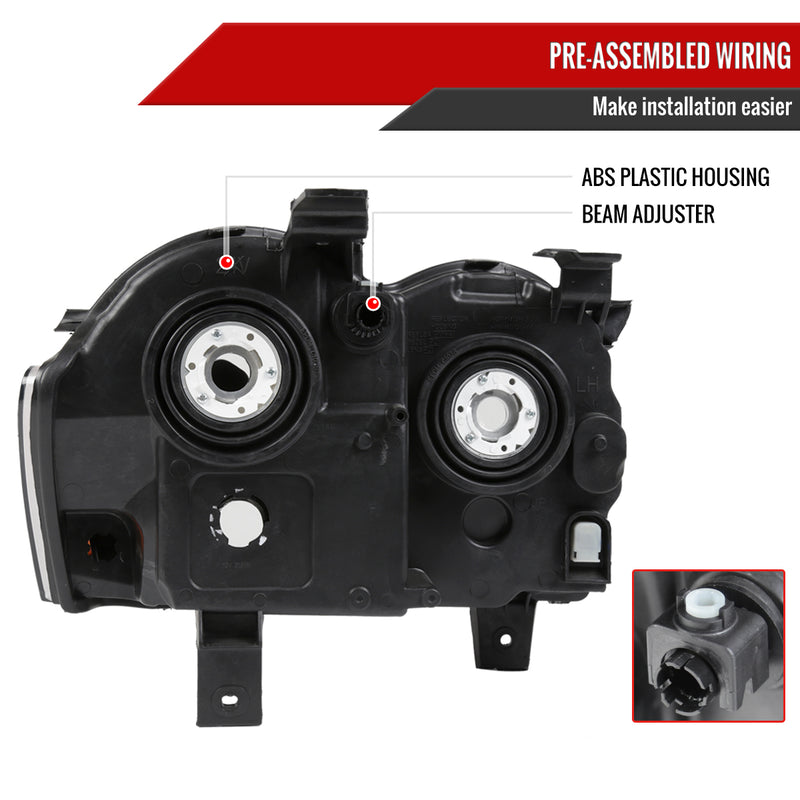 Spec-D 05-07 Jeep Grand Cherokee Headlights Black Housing Clear Lens With Amber Reflector - No Bulbs Included 2LH-GKEE05JM-GO