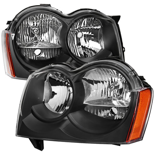 Spec-D 05-07 Jeep Grand Cherokee Headlights Black Housing Clear Lens With Amber Reflector - No Bulbs Included 2LH-GKEE05JM-GO