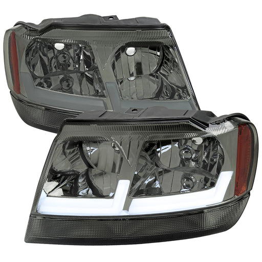 Spec-D 99-04 Jeep Grand Cherokee Led Bar Headlights With Chrome Housing And Smoked Lens Amber Reflector - Uses Stock Bulbs 2LH-GKEE99G-G3-RS