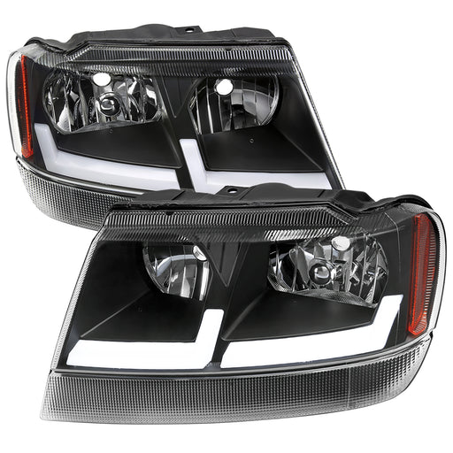 Spec-D 99-04 Jeep Grand Cherokee Led Bar Headlights With Matte Housing And Clear Lens Amber Reflector - Uses Stock Bulbs 2LH-GKEE99JM-G3-RS
