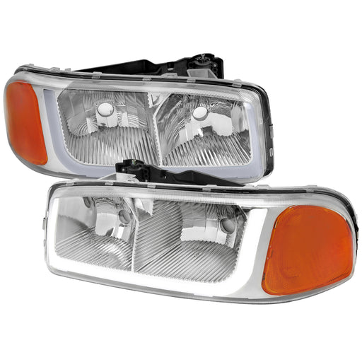 Spec-D 99-06 Gmc Sierra Led Bar Headlight With Chrome Housing Clear Lens And Amber Reflector 2LH-GMC99-G3-GO