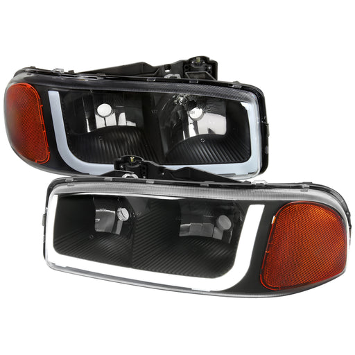 Spec-D 99-06 Gmc Sierra Led Bar Headlight With Black Housing Clear Lens And Amber Reflector 2LH-GMC99JM-G3-GO