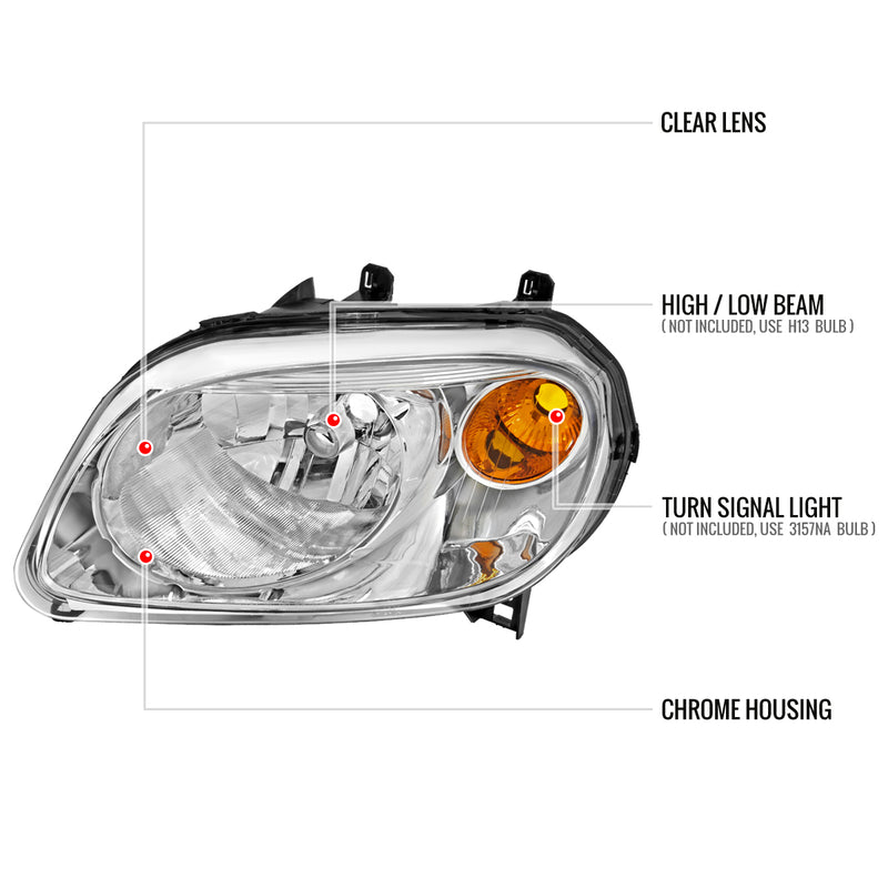 Spec-D 06-11 Chevrolet Hhr Without Projector Headlights Chrome Housing Clear Lens - No Bulbs Included 2LH-HHR06-GO