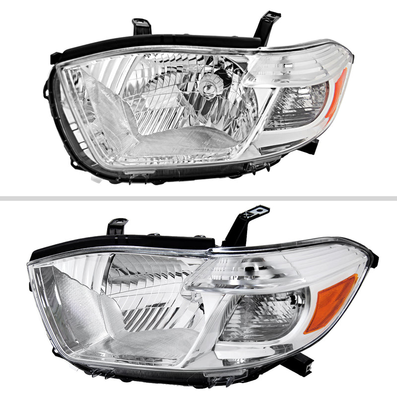 Spec-D 08-10 Toyota Highlander Headlights Chrome Housing Clear Lens With Amber Reflector - No Bulbs Included 2LH-HLDR08-JP-GO