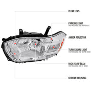Spec-D 08-10 Toyota Highlander Headlights Chrome Housing Clear Lens With Amber Reflector - No Bulbs Included 2LH-HLDR08-JP-GO