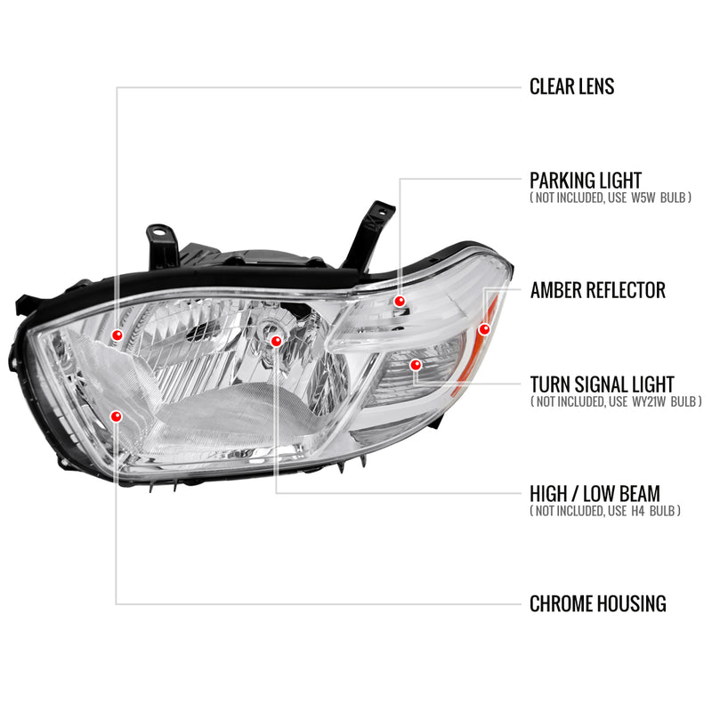 Spec-D 08-10 Toyota Highlander Headlights Chrome Housing Clear Lens With Amber Reflector - No Bulbs Included 2LH-HLDR08-JP-GO
