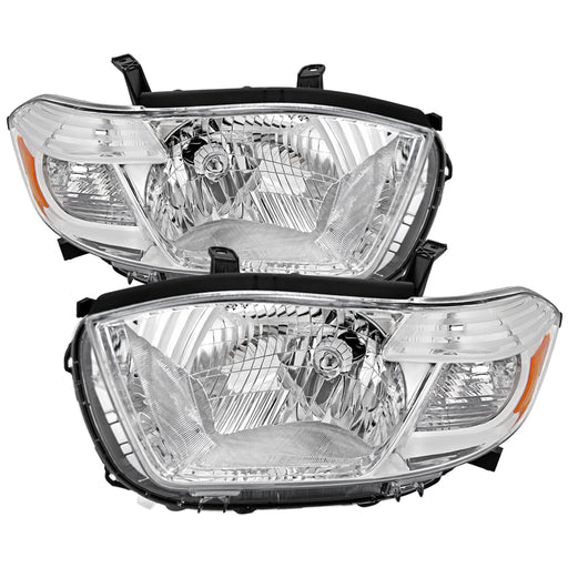 Spec-D 08-10 Toyota Highlander Headlights Chrome Housing Clear Lens With Amber Reflector - No Bulbs Included 2LH-HLDR08-JP-GO