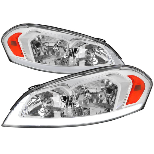 Spec-D 06-13 Chevrolet Impala Led Light Bar Headlights Chrome Housing Clear Lens Amber Reflectors - Switchback Led Light Bar Led Sequential Signal H9 High H11 Low Not Included 2LH-IPA06-G3-RS