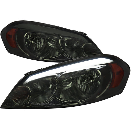 Spec-D 06-13 Chevrolet Impala Oe Headlight With Led Bar Chrome Housing And Smoked Lens Amber Reflector - Uses Stock Bulbs 2LH-IPA06G-G3-GO
