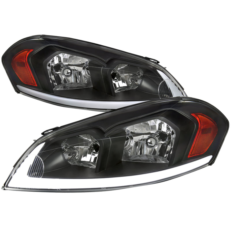 Spec-D 06-13 Chevrolet Impala Led Light Bar Headlights Matte Black Housing Clear Lens Amber Reflectors - Switchback Led Light Bar Led Sequential Signal H9 High H11 Low Not Included 2LH-IPA06JM-G3-RS
