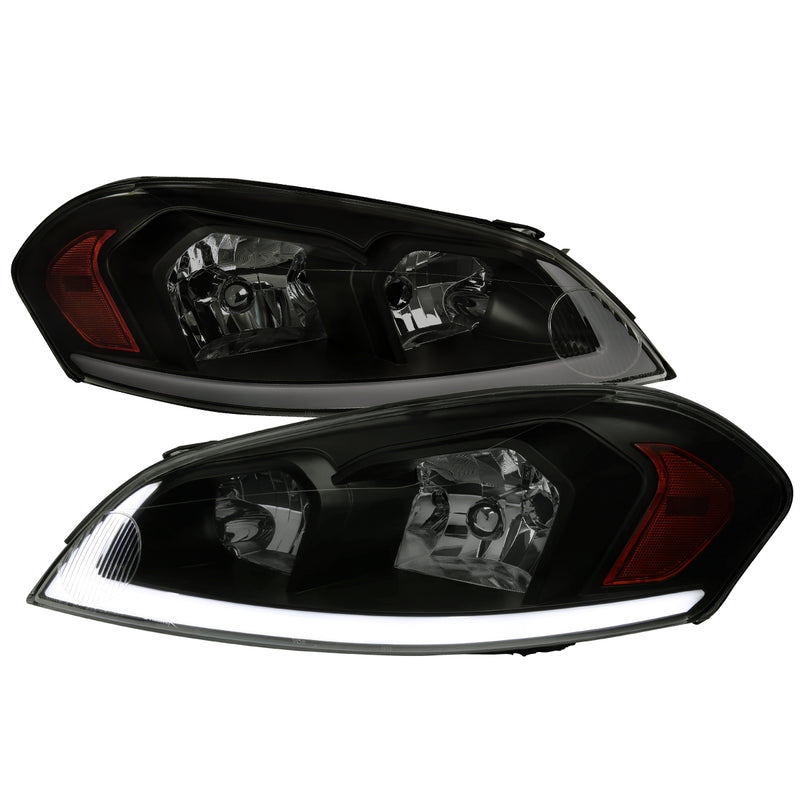 Spec-D 06-13 Chevrolet Impala Led Light Bar Headlights Matte Black Housing Smoked Lens Amber Reflectors - Switchback Led Light Bar Led Sequential Signal H9 High H11 Low Not Included 2LH-IPA06SM-G3-RS