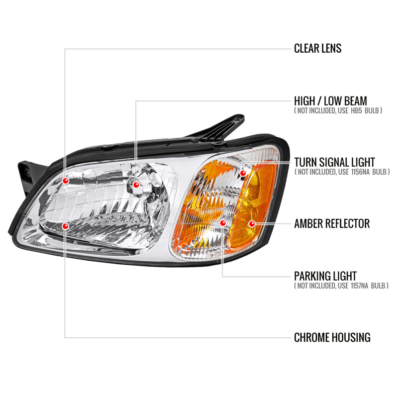 Spec-D 00-04 Subaru Legacy Headlights Chrome Housing Clear Lens With Amber Reflector - No Bulbs Included 2LH-LGY00-GO