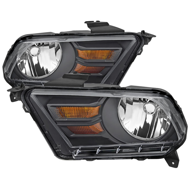 Spec-D 10-14 Ford Mustang Headlights Matte Black Housing And Clear Lens - Amber Turn Signal - Uses Stock Bulbs 2LH-MST10JM-RS
