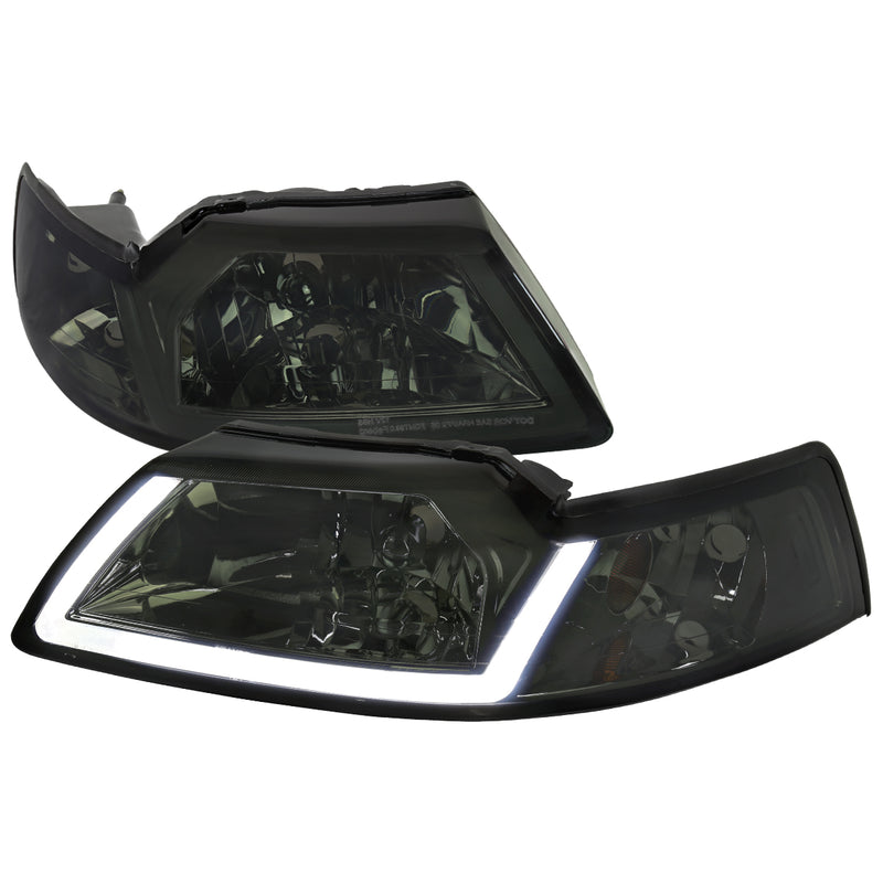 Spec-D 99-04 Ford Mustang Oe Headlights With Led Bar Chrome Housing And Smoked Lens 2LH-MST99G-G3-GO
