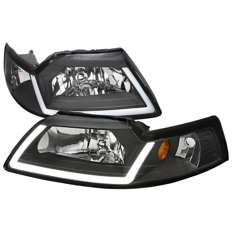 Spec-D 99-04 Ford Mustang Oe Headlights With Led Bar Matte Black Housing And Clear Lens 2LH-MST99JM-G3-GO