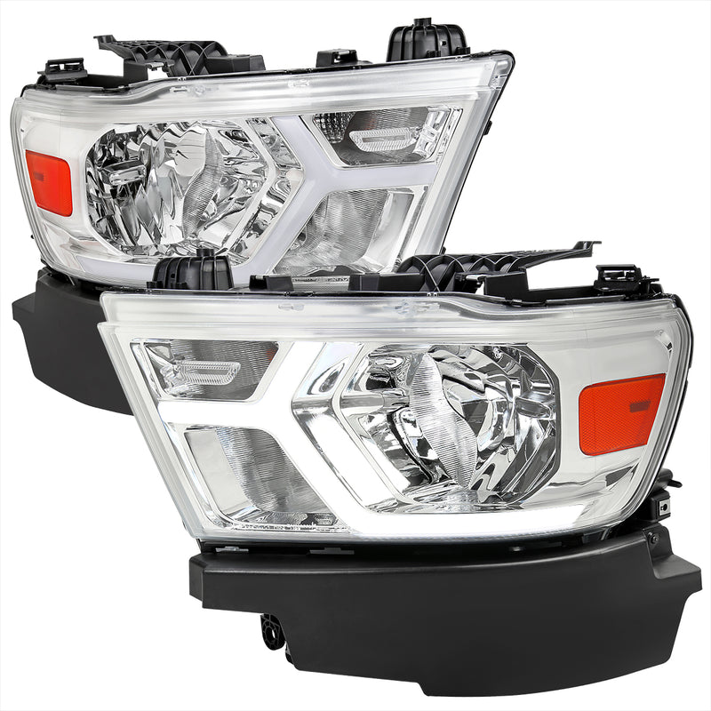 Spec-D 19-22 Dodge Ram 1500 Drl Led Bar Headlights Chrome Housing Clear Lens Amber Reflector - Uses Stock H11 And 9005 Bulbs For Low And High Beam 7443Na Signal Bulbs Included 2LH-RAM1915-G3-RS