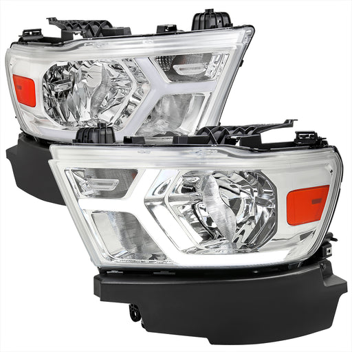 Spec-D 19-22 Dodge Ram 1500 Drl Led Bar Headlights Chrome Housing Clear Lens Amber Reflector - Uses Stock H11 And 9005 Bulbs For Low And High Beam 7443Na Signal Bulbs Included 2LH-RAM1915-G3-RS