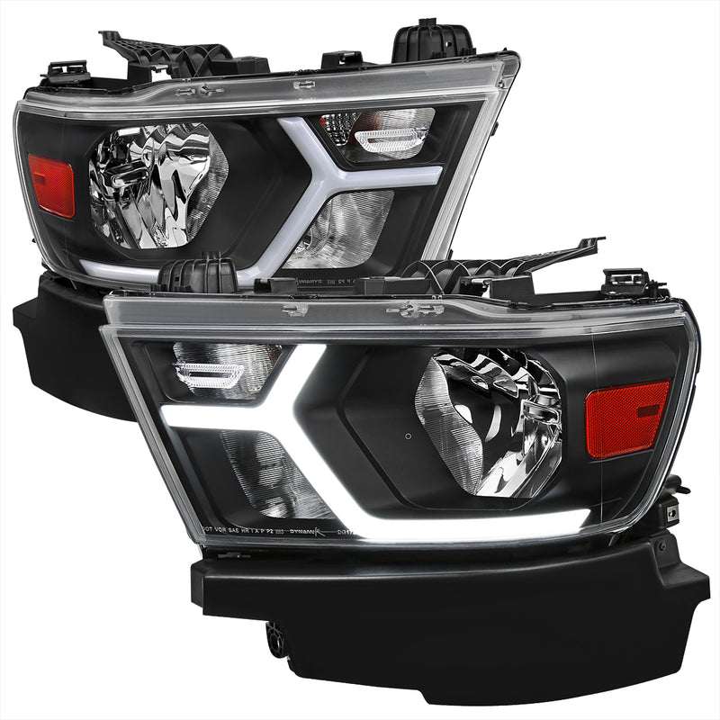 Spec-D 19-22 Dodge Ram 1500 Drl Led Bar Headlights Matte Black Housing Clear Lens Amber Reflector - Uses Stock H11 And 9005 Bulbs For Low And High Beam 7443Na Signal Bulbs Included 2LH-RAM1915JM-G3-RS