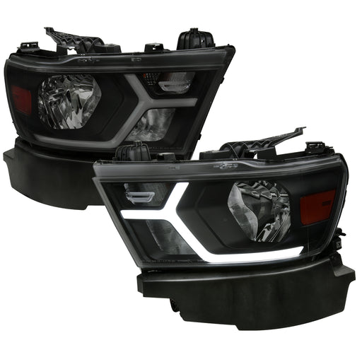 Spec-D 19-22 Dodge Ram 1500 Drl Led Bar Headlights Matte Black Housing Smoked Lens Amber Reflector - Uses Stock H11 And 9005 Bulbs For Low And High Beam 7443Na Signal Bulbs Included 2LH-RAM1915SM-G3-RS