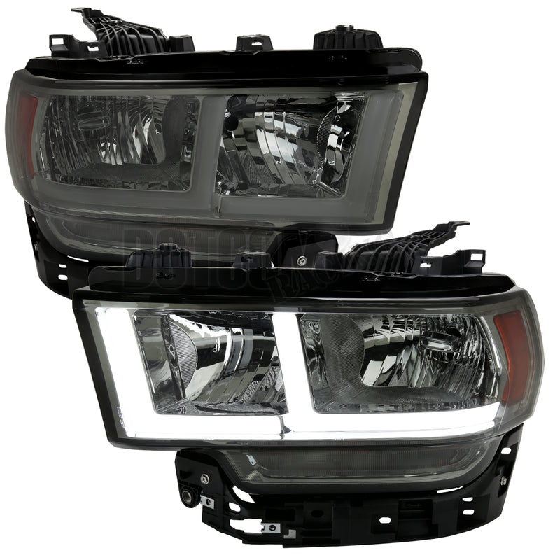 Spec-D 19-22 Dodge Ram 2500 3500 Headlight With Drl Light Bar Chrome Housing And Smoked Lens 2LH-RAM1925G-G3-RS
