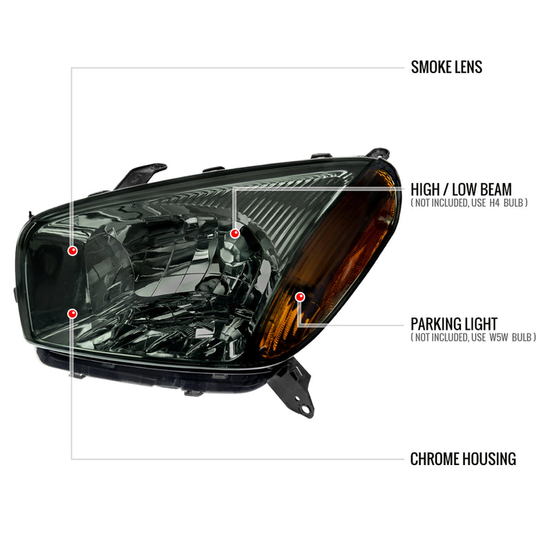Spec-D 01-03 Toyota Rav4 Headlights Without Sport Chrome Housing Smoked Lens - No Bulbs Included 2LH-RAV401G-GO