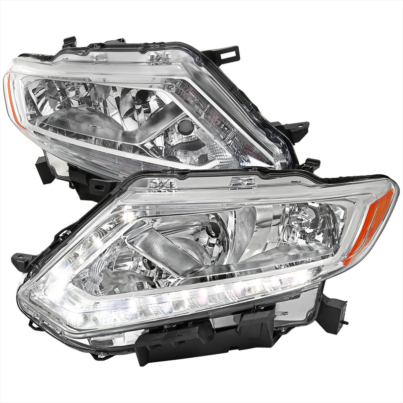 Spec-D 14-16 Nissan Rogue Oe Halogen Led Bar Headlights Chrome Housing Clear Lens - H11 Low Beam H9 High Beam 194 Parking Light - 7444 Signal Light Not Included 2LH-RGE14-GO