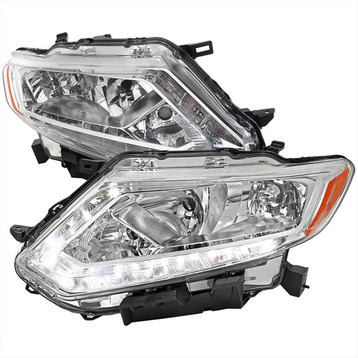 Spec-D 14-16 Nissan Rogue Oe Halogen Led Bar Headlights Chrome Housing Clear Lens - H11 Low Beam H9 High Beam 194 Parking Light - 7444 Signal Light Not Included 2LH-RGE14-GO
