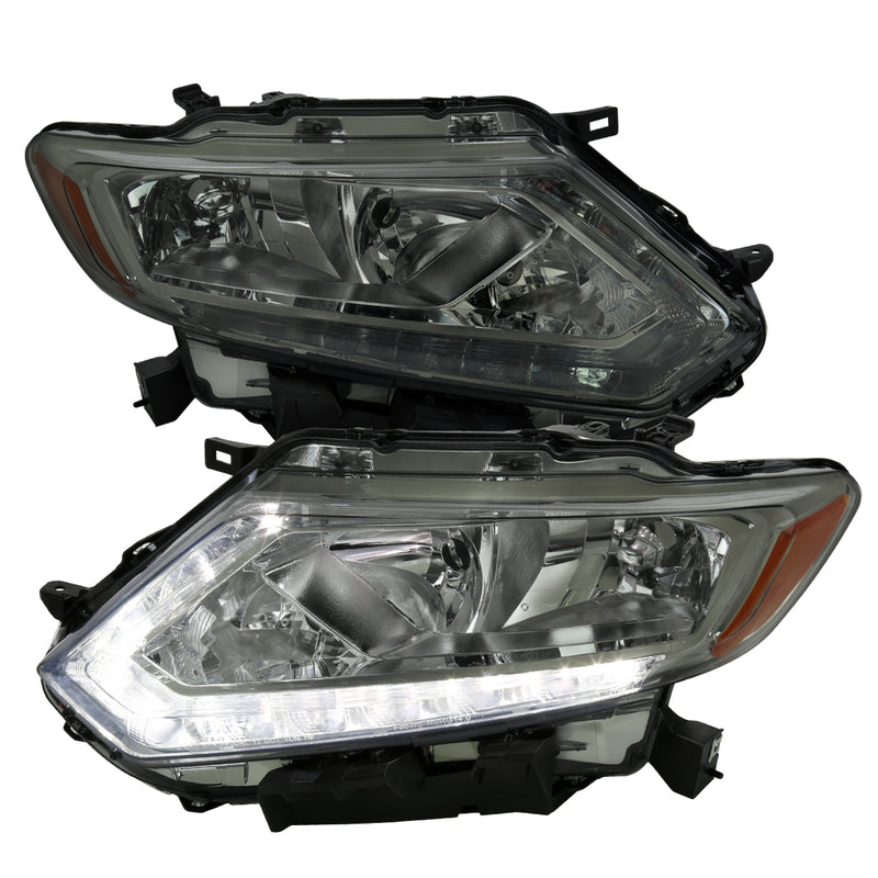 Spec-D 14-16 Nissan Rogue Oe Halogen Led Bar Headlights Chrome Housing Smoked Lens - H11 Low Beam H9 High Beam 194 Parking Light - 7444 Signal Light Not Included 2LH-RGE14G-GO