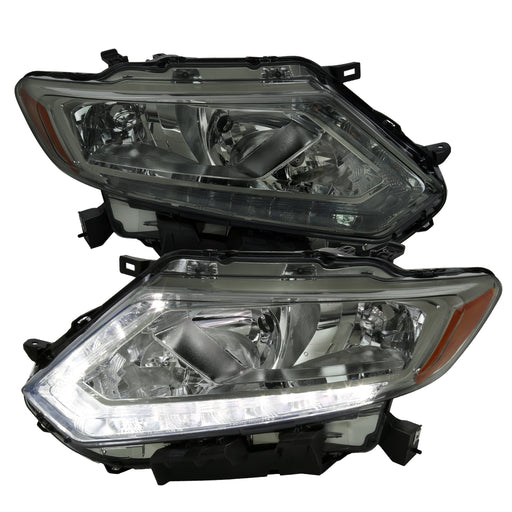 Spec-D 14-16 Nissan Rogue Oe Halogen Led Bar Headlights Chrome Housing Smoked Lens - H11 Low Beam H9 High Beam 194 Parking Light - 7444 Signal Light Not Included 2LH-RGE14G-GO