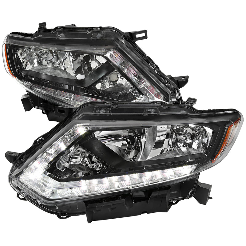 Spec-D 14-16 Nissan Rogue Oe Halogen Led Bar Headlights Matte Black Housing Clear Lens - H11 Low Beam H9 High Beam 194 Parking Light - 7444 Signal Light Not Included 2LH-RGE14JM-GO
