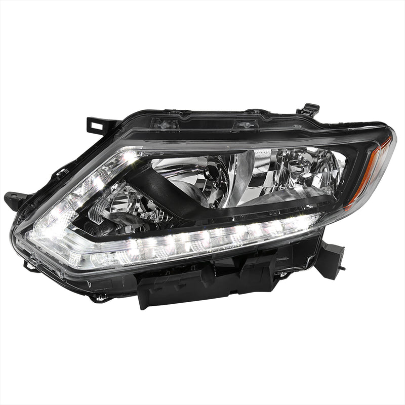 Spec-D 14-16 Nissan Rogue Oe Halogen Led Bar Left Driver Side Headlight Matte Black Housing Clear Lens - H11 Low Beam H9 High Beam 194 Parking Light - 7444 Signal Light Not Included 2LH-RGE14JM-L-GO