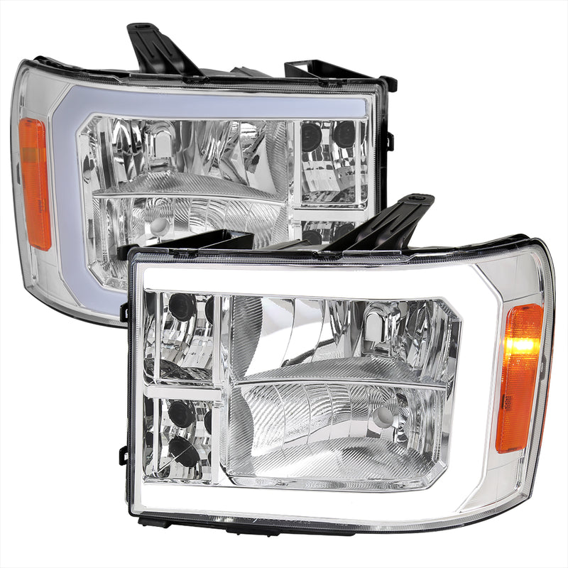 Spec-D 07-13 Gmc Sierra Oe Headlights With Led Bar Chrome Housing And Clear Lens - Uses Stock Bulbs 2LH-SIE07-G3-GO