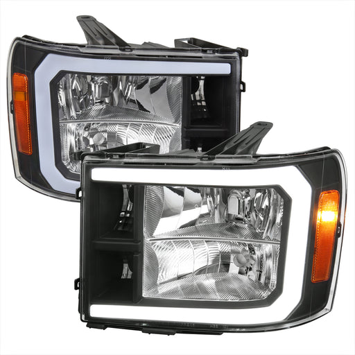 Spec-D 07-13 Gmc Sierra Oe Style Headlights With Led C-Bar Black Housing And Clear Lens - Uses Stock Bulbs  2LH-SIE07JM-G3-GO