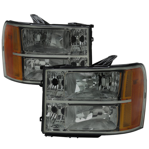 Spec-D 07-13 Gmc Sierra 1500 Headlights Chrome Housing Light Smoked Lens 2LH-SIE07LG-RS