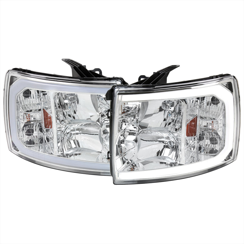 Spec-D 07-13 Chevrolet Silverado Oe Style Headlights With Led Bar Chrome Housing And Clear Lens 2LH-SIV07-G3-GO
