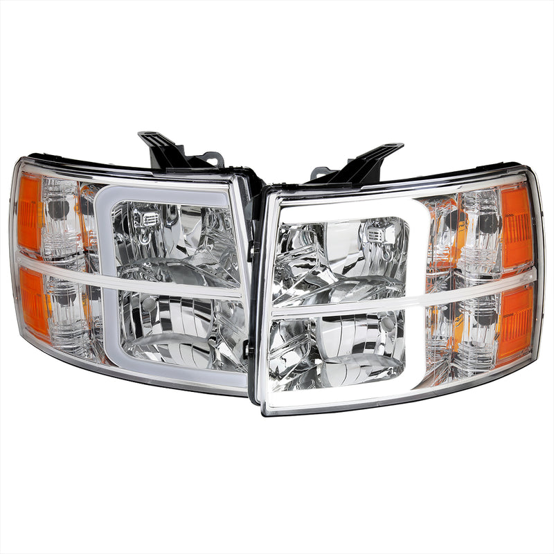 Spec-D 07-13 Chevrolet Silverado Led Bar Headlights With Chrome Housing And Clear Lens - Oe Style 2LH-SIV07-G3-RS