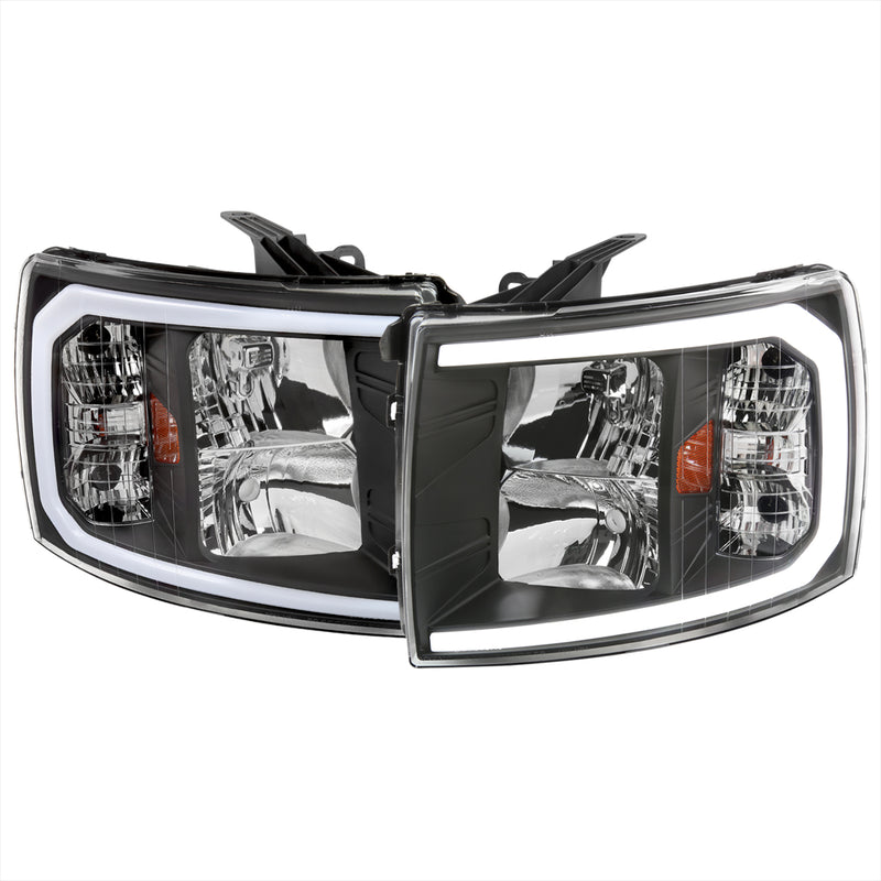 Spec-D 07-13 Chevrolet Silverado Oe Style Headlights With Led Bar Matte Black Housing And Clear Lens 2LH-SIV07JM-G3-GO