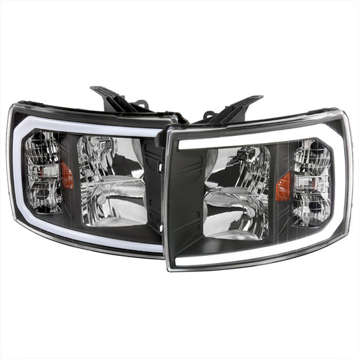 Spec-D 07-13 Chevrolet Silverado Oe Style Headlights With Led Bar Matte Black Housing And Clear Lens 2LH-SIV07JM-G3-GO
