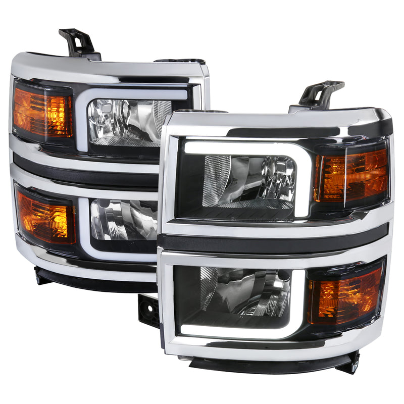 Spec-D 14-15 Chevrolet Silverado 1500 Headlights With Led Bar Clear Lens And Matte Black Housing 2LH-SIV14JM-G3-C-RS