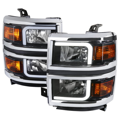 Spec-D 14-15 Chevrolet Silverado 1500 Headlights With Led Bar Clear Lens And Matte Black Housing 2LH-SIV14JM-G3-C-RS