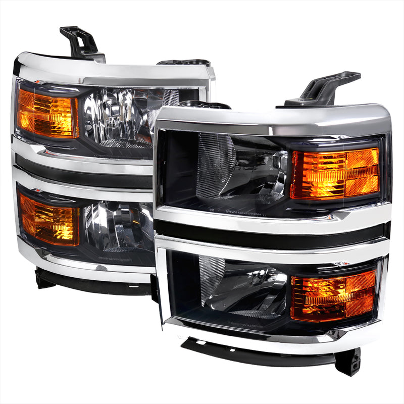 Spec-D 14-16  Chevrolet Silverado Halo Led Projector Headlight Black Housing 2LH-SIV14JM-RS