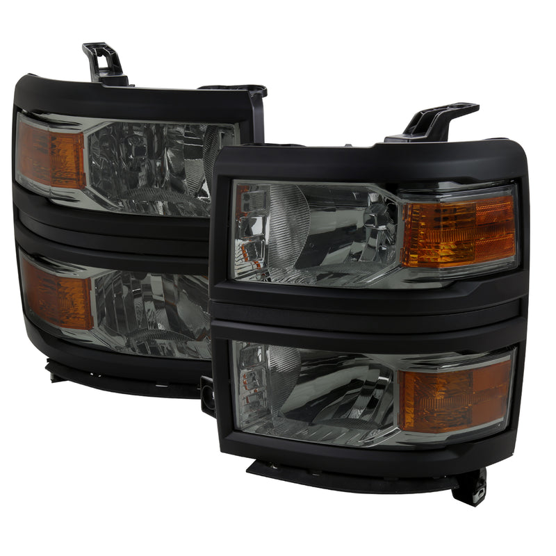 Spec-D 14-15 Chevrolet Silverado 1500 Headlights Chrome Housing Light Smoked Lens With Black Trim - Uses Stock Bulbs 2LH-SIV14LG-V2-RS
