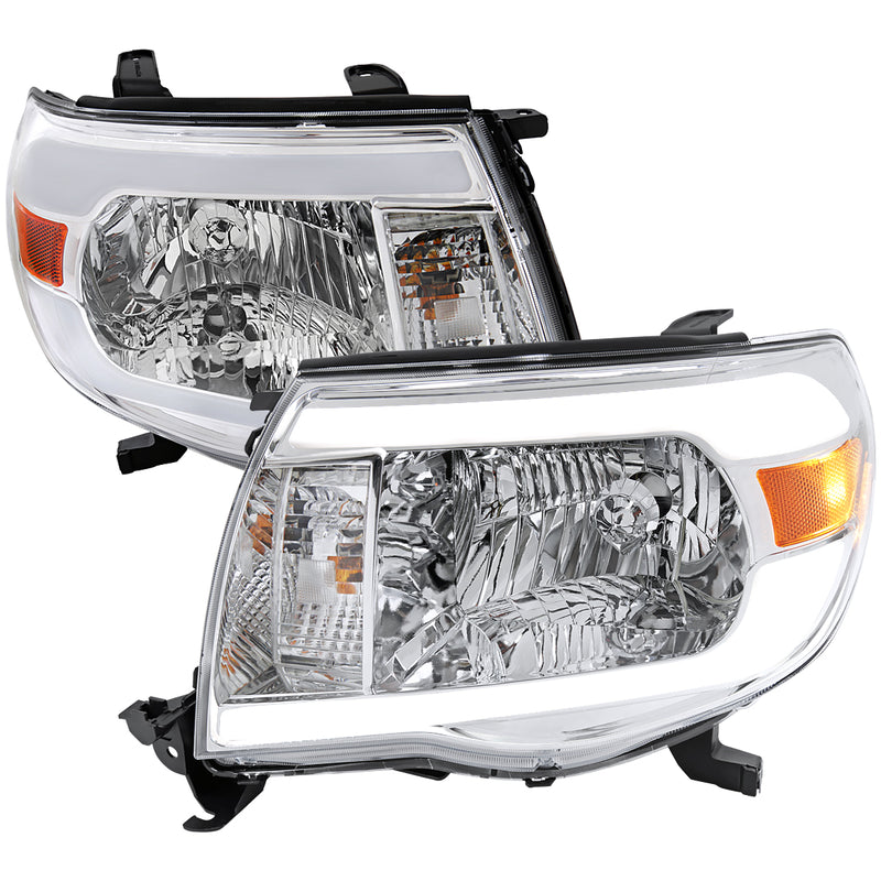 Spec-D 05-11 Toyota Tacoma Drl Led Bar Headlight Chrome Housing Clear Lens - High And Low Beam Bulb Not Included 2LH-TAC06-G3-GO