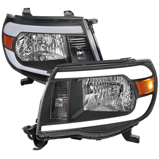 Spec-D 05-11 Toyota Tacoma Headlights Drl Led Bar Matte Black Housing Clear Lens - 3157 Signal Included And Parking Light Led Included           2LH-TAC06JM-G3-GO