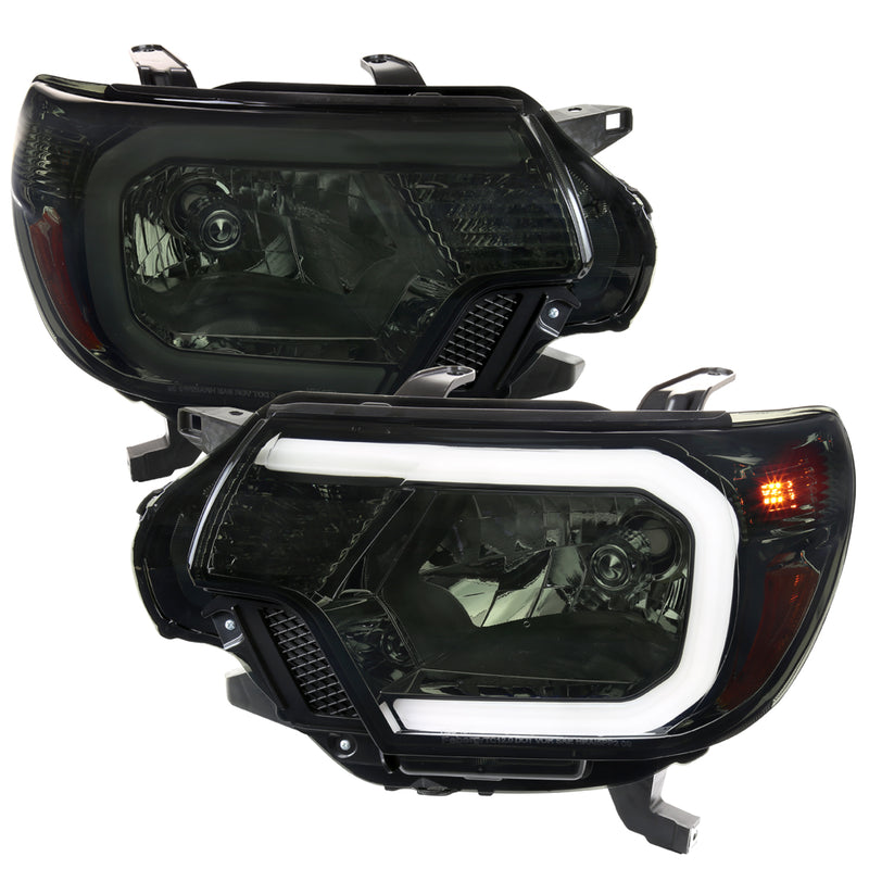Spec-D 12-15 Toyota Tacoma Oe Style Headlights With Led Bar Chrome Housing And Smoked Lens 2LH-TAC12G-G3-GO