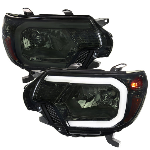 Spec-D 12-15 Toyota Tacoma Oe Style Headlights With Led Bar Chrome Housing And Smoked Lens 2LH-TAC12G-G3-GO